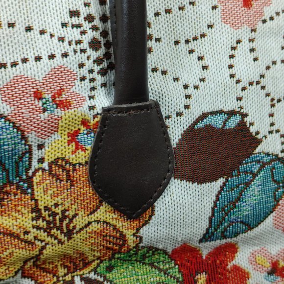 Sander Bags & More Vtg Red Floral Tapestry Tote Bag/Purse Brown Leather Handles - Picture 3 of 7
